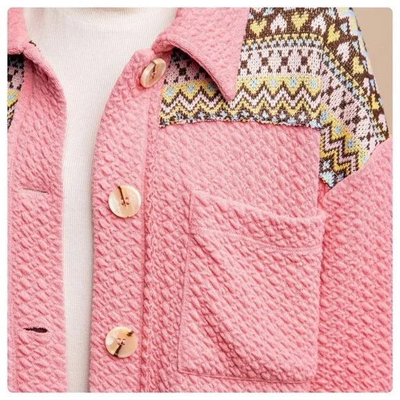 NWT GiGio Textured Knit and Yarn Dye Pattern Mixed Jacket with buttons - Picture 7 of 8